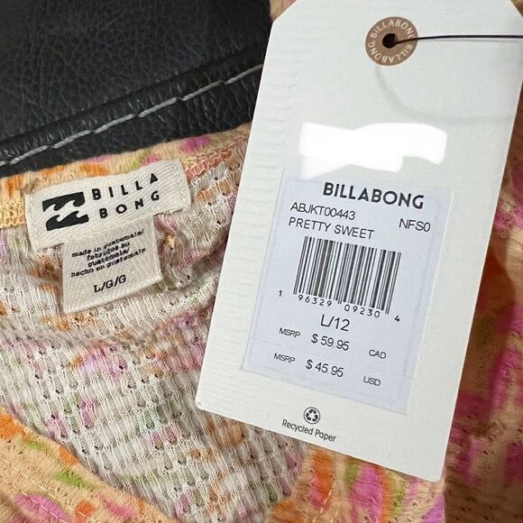 New! Billa Bong Peasant Croped Rushed Floral Print Orange Women’s Top Sz L - Picture 10 of 11